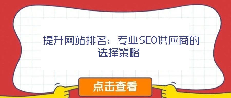  提升網(wǎng)站排名：專業(yè)SEO供應(yīng)商的選擇策略